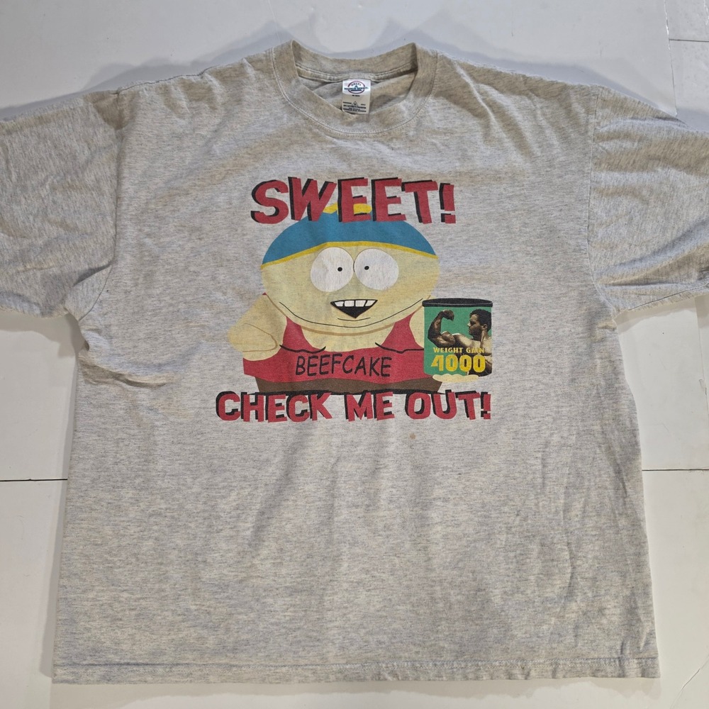 Vintage South Park Cartman Beefcake T-Shirt Delta XL Heather Gray 90s Humor Tee